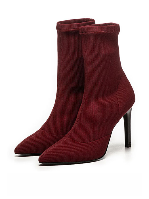 [Clearance]Ribbed Socks Ankle Boots  (Red)
