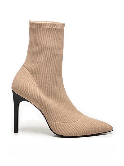 [Clearance]Ribbed Socks Ankle Boots  (Beige)