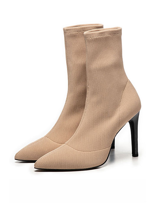[Clearance]Ribbed Socks Ankle Boots  (Beige)