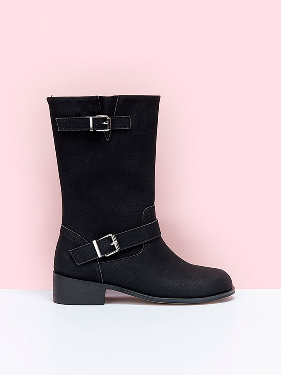 Buckle Middle Boots (Black)