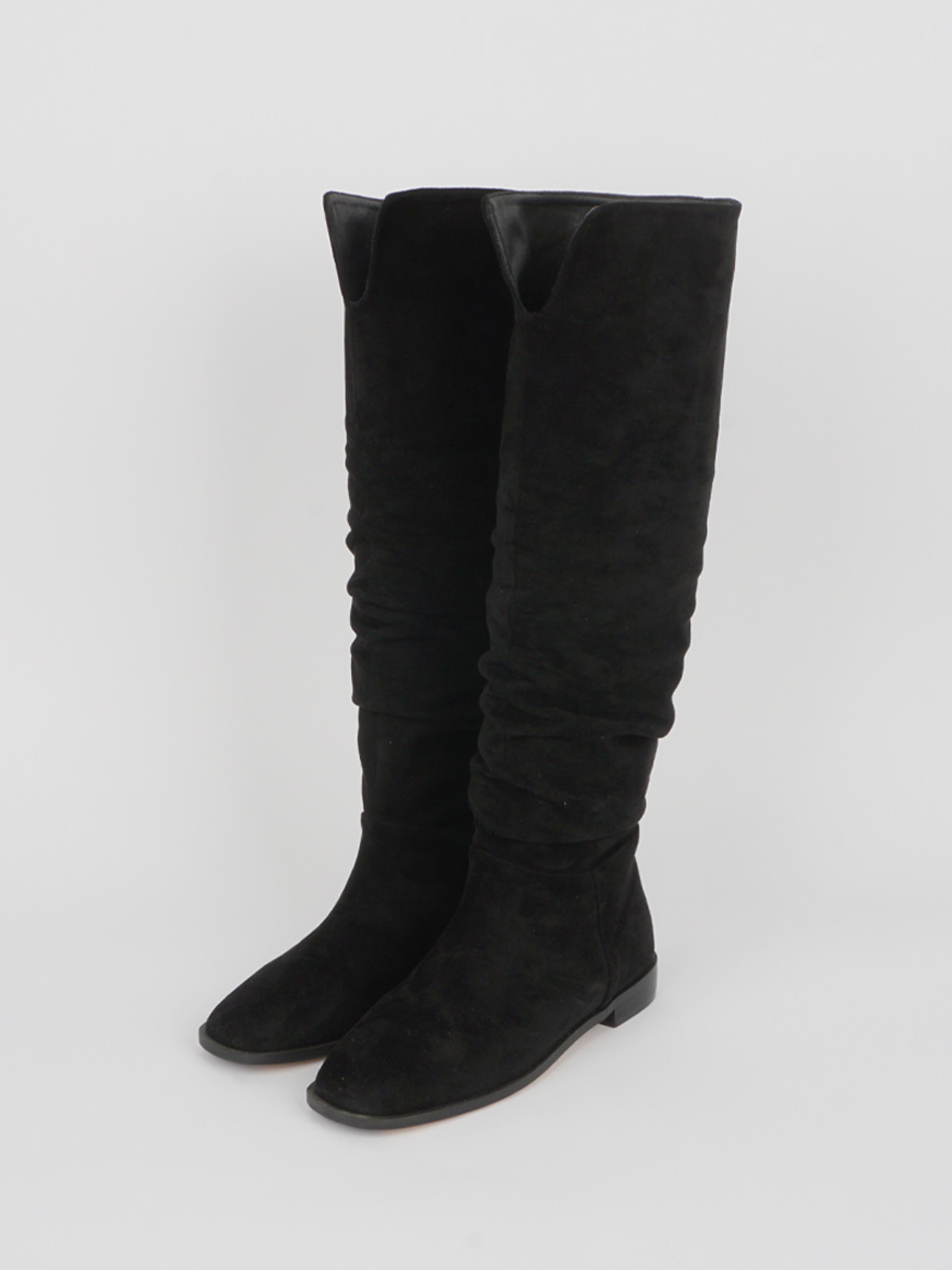 Shirring suede boots (Black)