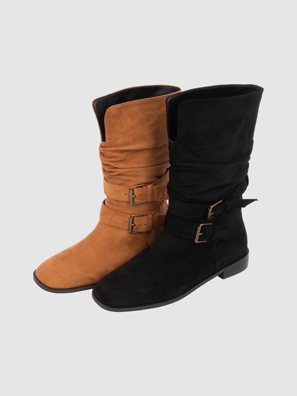 Shirring buckle boots